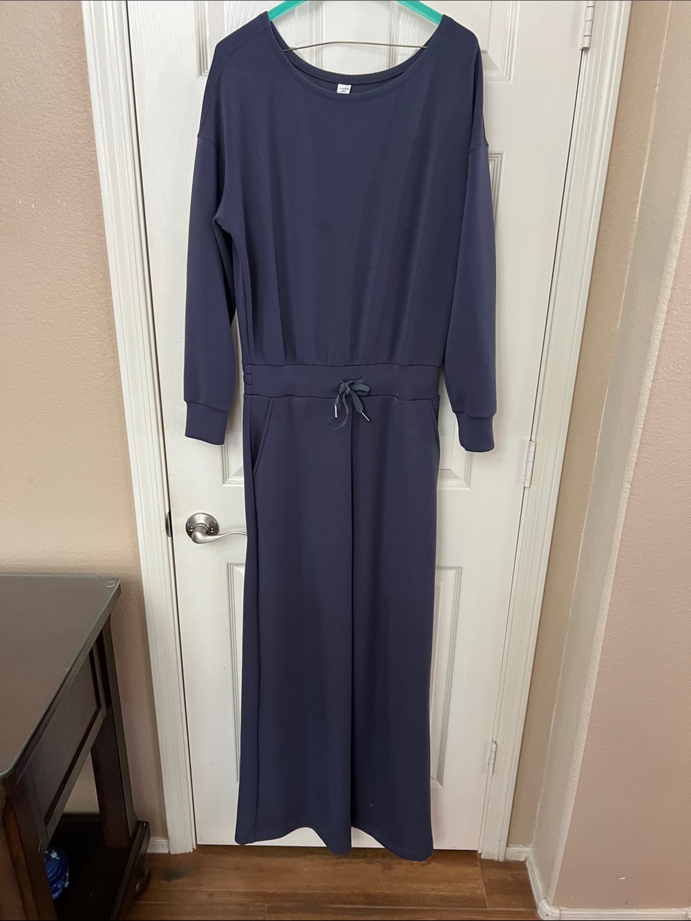 SPANX Navy Long-Sleeve Drawstring Jumpsuit